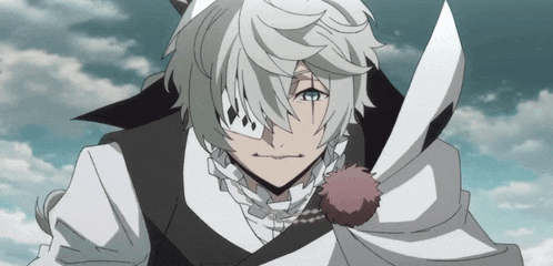 a cartoon character with white hair and a black collar