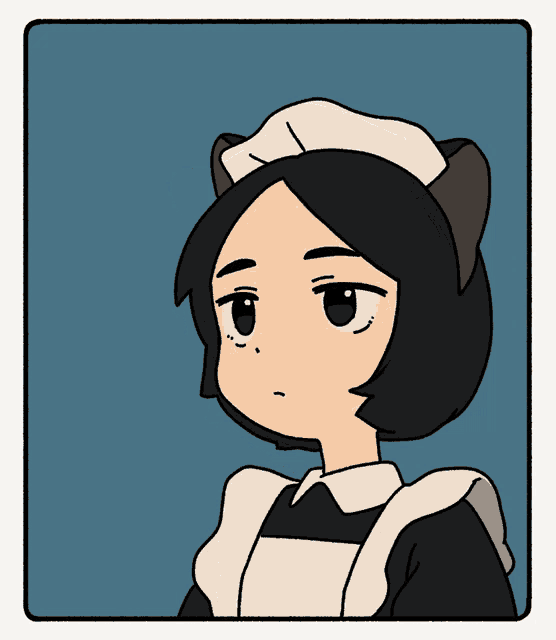a drawing of a maid with cat ears on her head