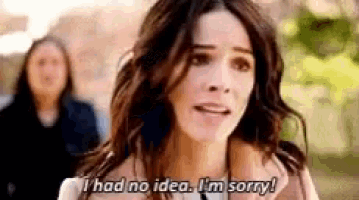 a woman is saying `` i had no idea . i 'm sorry '' while another woman looks on .
