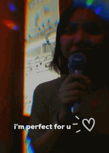 a blurry picture of a woman with the words " i 'm perfect for u "