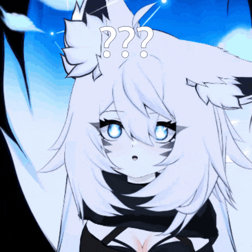 a cartoon character with white hair and a question mark above her head