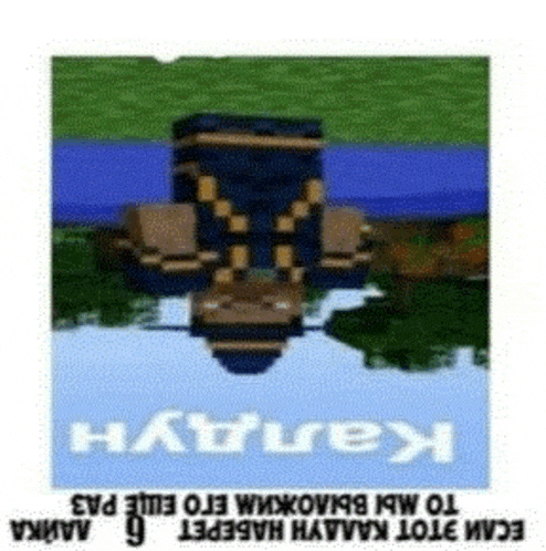 a picture of a minecraft character that is upside down on a white surface .