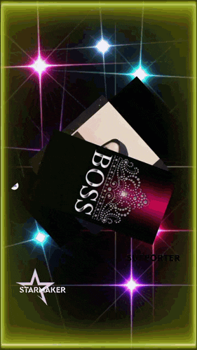 a black box with the word boss on it is surrounded by glowing lights