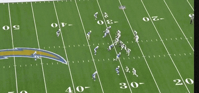 an aerial view of a football field with the numbers 30 40 and 50 on it