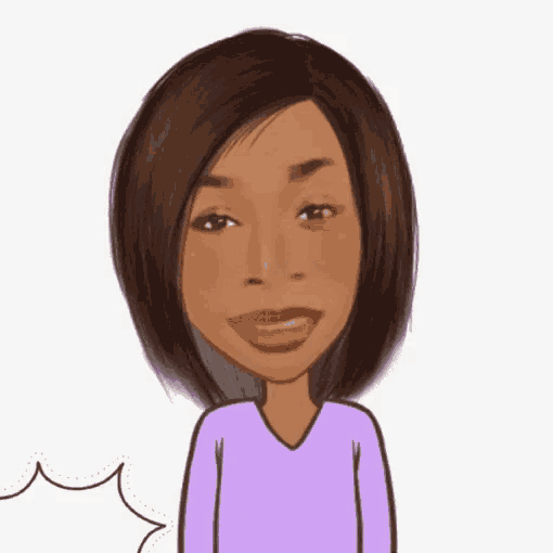 a cartoon of a woman in a purple sweater