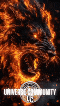 a poster of a lion with the words universe community uc on it
