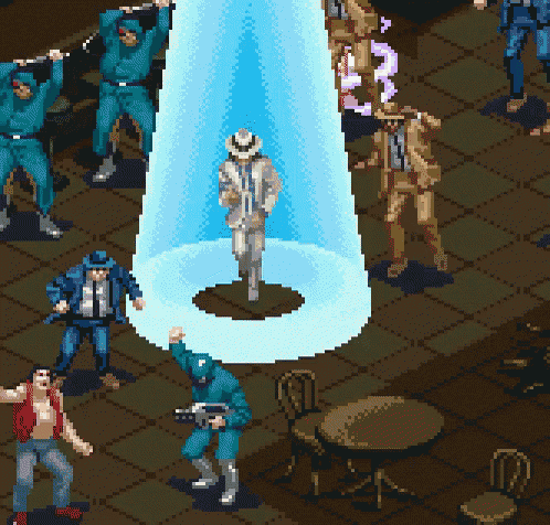 a pixel art drawing of a man in a suit