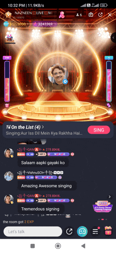 a screenshot of a karaoke app with a man on the stage