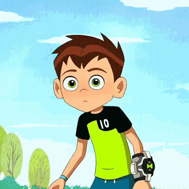 ben tennyson from ben 10 is smiling and wearing a watch