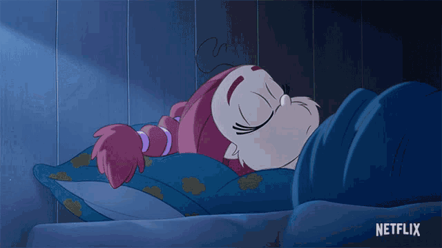 a cartoon character is sleeping in a bed with a netflix logo on the bottom