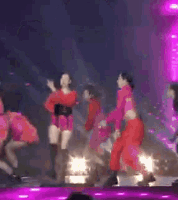 a group of women are dancing on a stage .