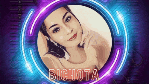 a picture of a woman in a neon circle with the name bichota above her