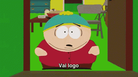 a cartoon character from south park says vai logo in a green room