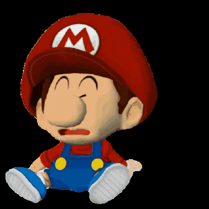 a cartoon of mario wearing overalls and a red hat with the letter m on it