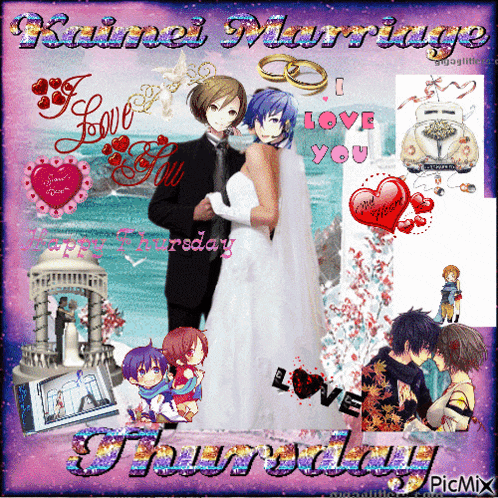 a picture of a bride and groom with the words " i love you "