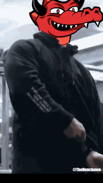 a cartoon of a devil wearing a black hoodie with the hashtag theellenchmen