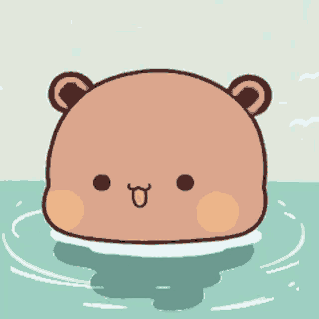 a cartoon bear is swimming in the water with its eyes closed and a smile on its face .