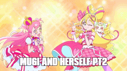 a couple of anime girls are standing next to each other and the words hug and herself pt2 are written on the bottom .