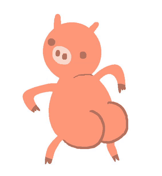 a cartoon pig with a big butt is standing on one leg