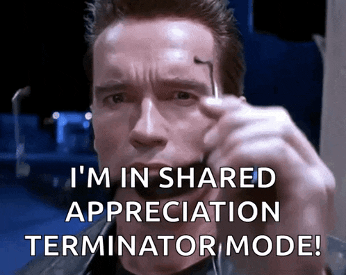 arnold schwarzenegger says " i 'm in shared appreciation terminator mode " while holding something in his hand