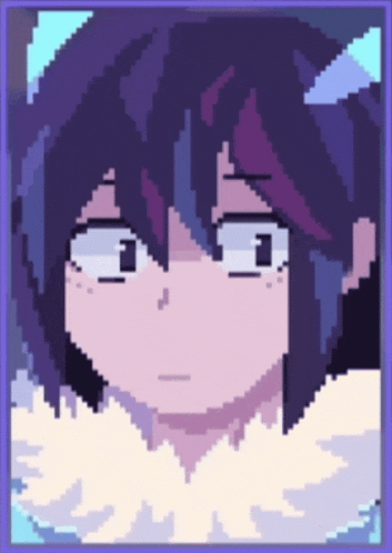 a pixel art drawing of a boy with purple hair
