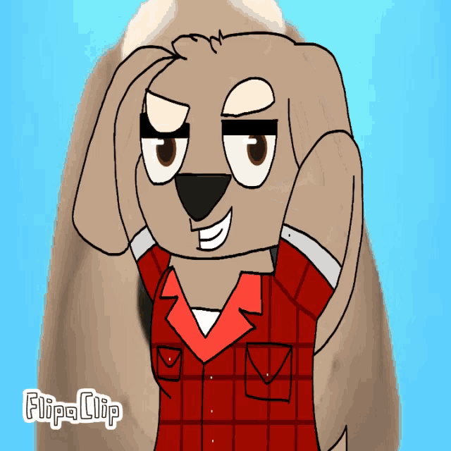 a cartoon dog wearing a red plaid shirt is being animated by flipaclip