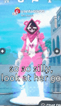 a screenshot of a video game with the words so so silly look at her go on it