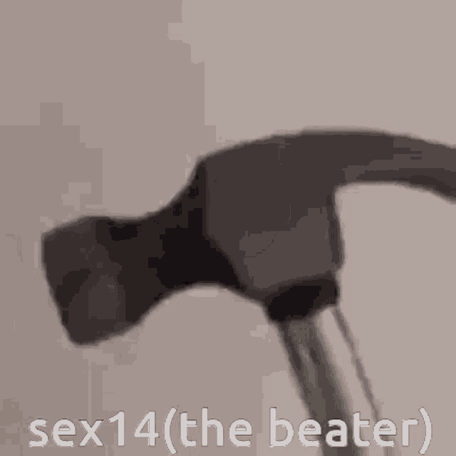a close up of a hammer with the words sex14 ( the beater ) on it .