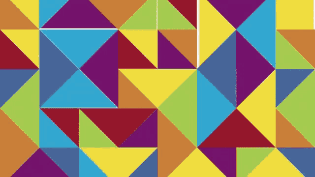 a colorful geometric pattern of triangles with a white border