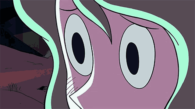 a close up of a cartoon character with big eyes