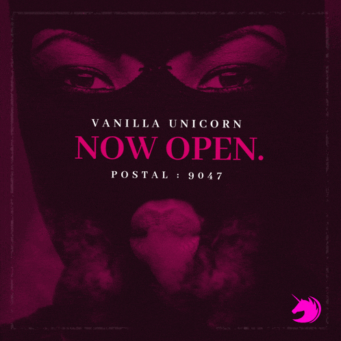 a poster for vanilla unicorn shows a woman wearing a mask