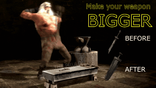a picture of a man with the words make your weapon bigger