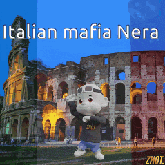 an advertisement for italian mafia nera with a picture of the colosseum