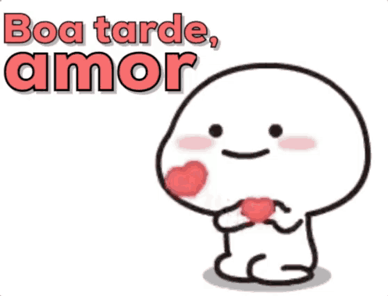 a cartoon character holding a heart with the words boa tarde amor written above it