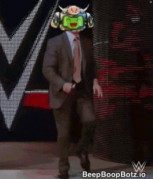 a man in a suit and tie is walking with a beep boop botz.io logo on the bottom