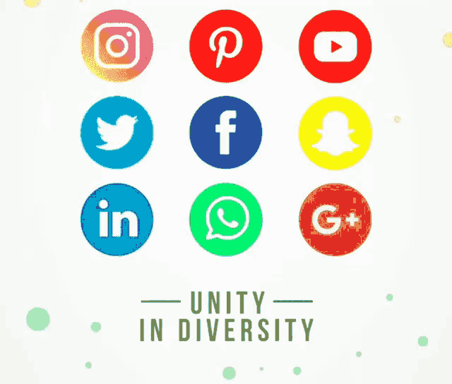 a collage of social media icons with the words " unity in diversity " below them