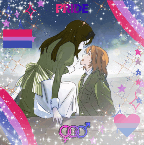 a drawing of a woman kissing another woman with pride written on the bottom