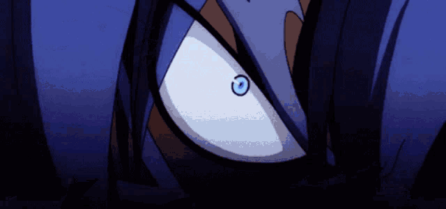 a close up of a cartoon character 's eyes with a blue eye