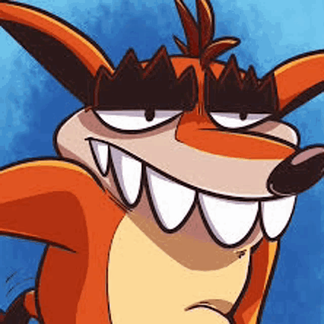 a close up of a cartoon character with big teeth and a crown on its head .