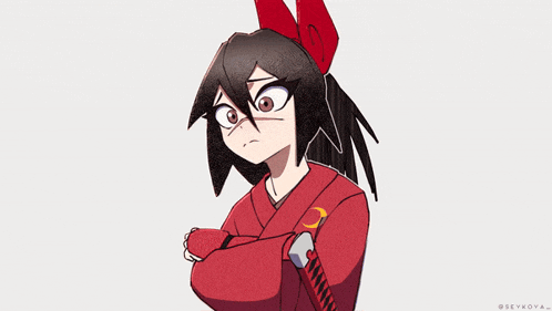 a drawing of a fox with red horns and a white background