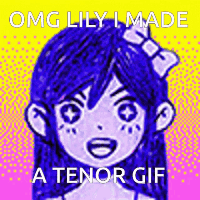 a picture of a girl with a bow in her hair with the words omg lily i made a tenor gif