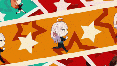 a cartoon of a girl running on a striped background