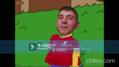 a cartoon of a man standing in front of a grassy field with the words wondershare filmora below him