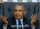 barack obama is sitting in a chair making a funny face and saying saturday .