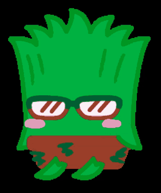 a cartoon drawing of a plant with glasses on