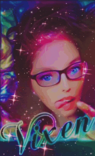 a painting of a girl with glasses and the name vixen on the bottom