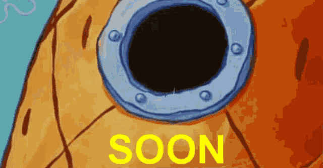 a cartoon of a pineapple with a hole in it and the word soon on it