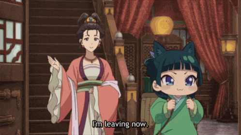 a cartoon character says i 'm leaving now while standing next to another character