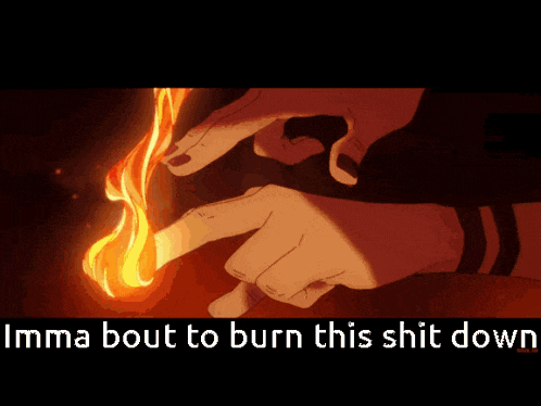 a cartoon of a person holding a fireball with the words imma bout to burn this shit down below it