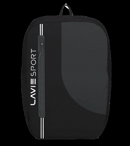 a blue and grey lavie sport backpack with a zipper on the side